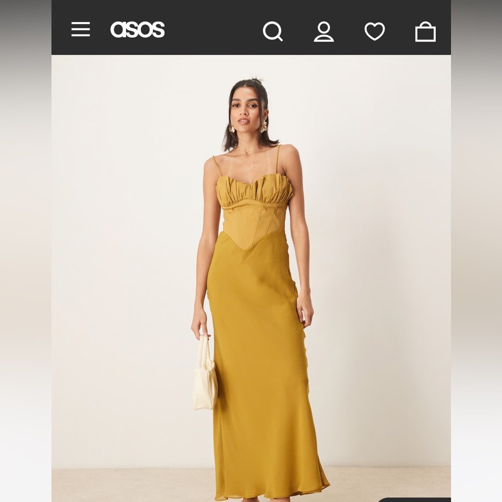 ASOS DESIGN hybrid corset bias midaxi dress in ochre